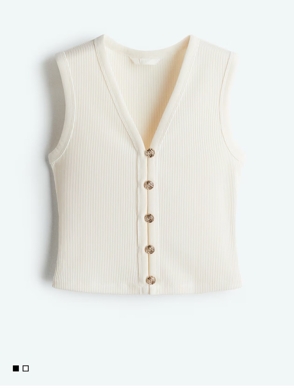 H&M Cream Ribbed V-Neck Tank with Gold Buttons